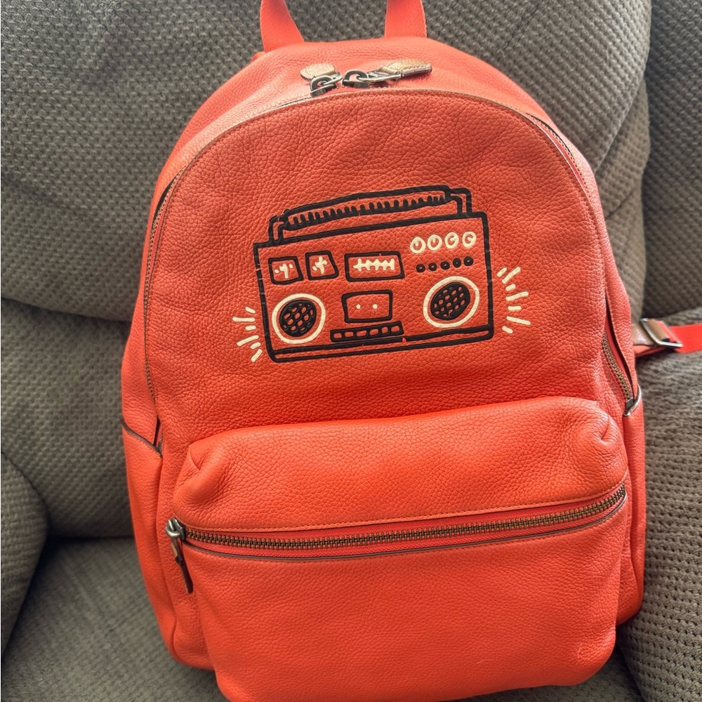 Coach Orange Backpack with Boombox Design